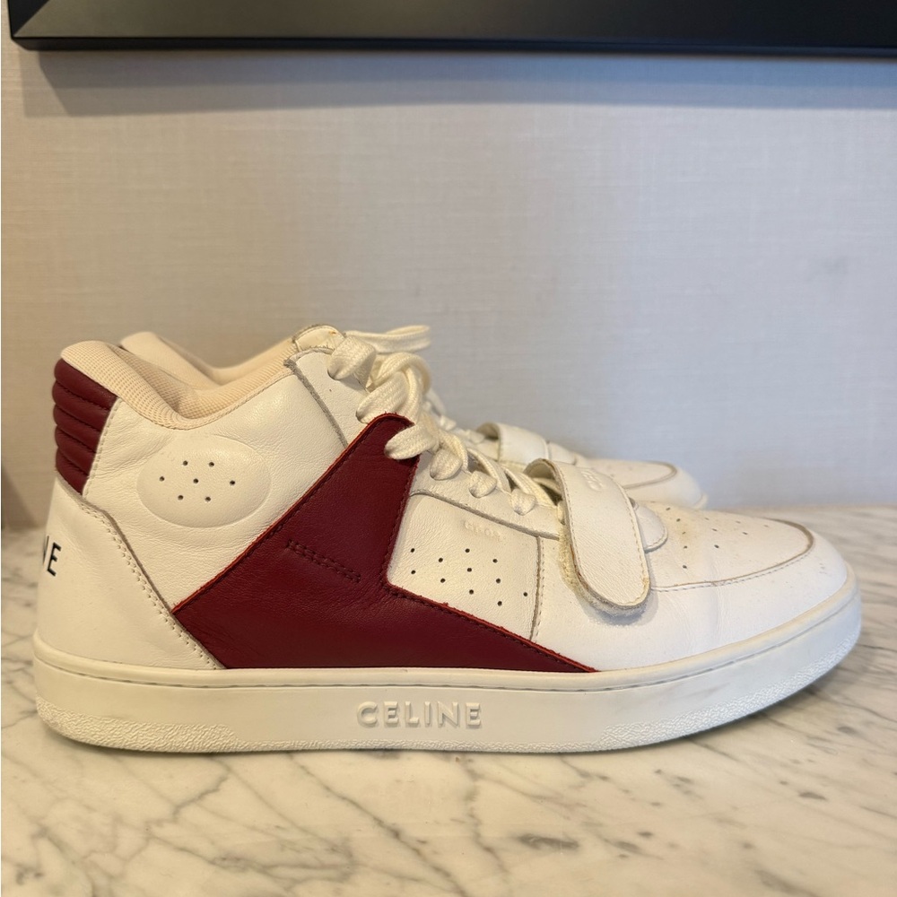 Celine Women's Sneakers in White and Burgundy - Picture 3 of 4